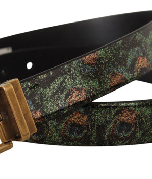 Dolce & Gabbana Multicolor Leather Vernice Pavone Bronze Metal Belt