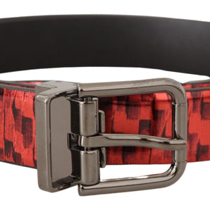 Dolce &amp; Gabbana Elegant Red Leather Belt with Silver Buckle