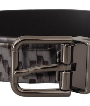 Dolce & Gabbana Gray Herringbone Leather Gray 3D Metal Buckle Belt