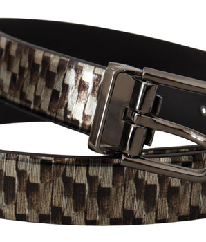 Dolce & Gabbana Brown Herringbone Leather Gray Belt