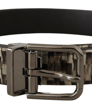 Dolce & Gabbana Brown Herringbone Leather Gray Belt