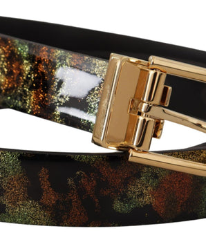 Dolce & Gabbana Black Green Leather Bronze Metal Buckle Belt