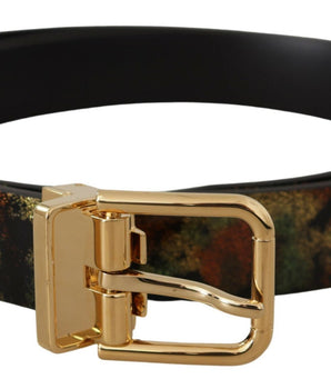 Dolce & Gabbana Black Green Leather Bronze Metal Buckle Belt