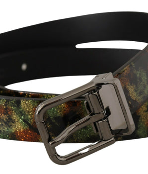 Dolce & Gabbana Black Sparkling Leather Black Metal Buckle Belt