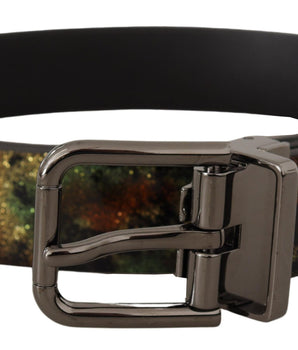 Dolce & Gabbana Black Sparkling Leather Black Metal Buckle Belt