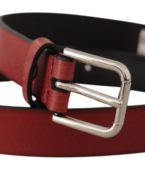 Dolce & Gabbana Maroon Vitello Leather Silver Metal Belt