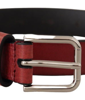 Dolce & Gabbana Maroon Vitello Leather Silver Metal Belt