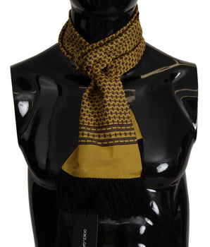 Dolce & Gabbana Yellow Patterned Silk Neck Wrap Fringe Scarf