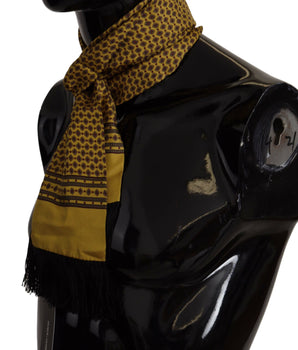 Dolce & Gabbana Yellow Patterned Silk Neck Wrap Fringe Scarf