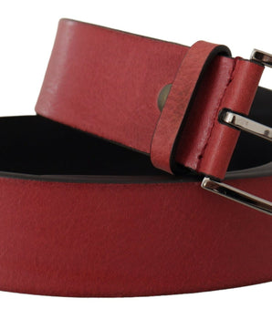 Dolce & Gabbana Maroon Vitello Silver Metal Logo Buckle Belt