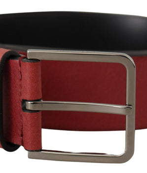 Dolce & Gabbana Maroon Vitello Silver Metal Logo Buckle Belt