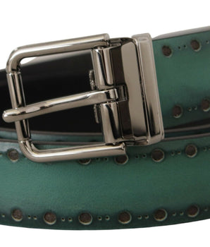 Dolce & Gabbana Green Giotto Leather Silver Metal Buckle Belt