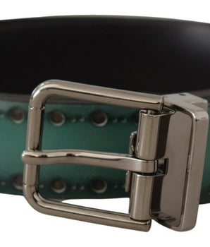 Dolce & Gabbana Green Giotto Leather Silver Metal Buckle Belt
