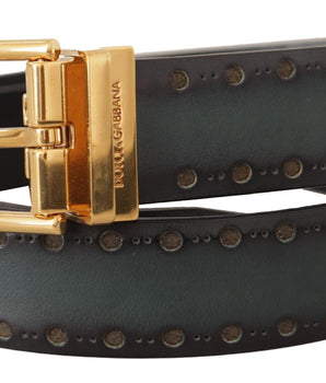 Dolce & Gabbana Green Perforated Leather Brass Metal Belt