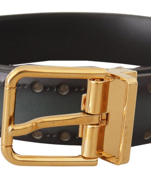 Dolce & Gabbana Green Perforated Leather Brass Metal Belt