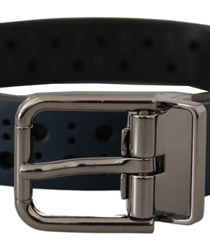 Dolce & Gabbana Navy Blue Perforated Leather Skinny Metal Buckle Belt