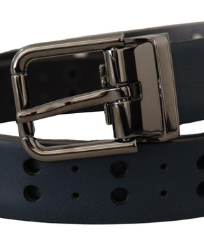 Dolce & Gabbana Blue Perforated Skinny Leather Metal Buckle Belt