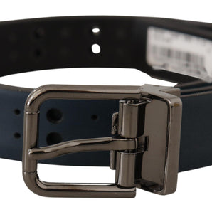 Dolce & Gabbana Elegant Blue Leather Belt with Metal Buckle