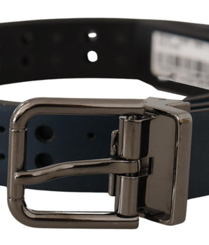 Dolce & Gabbana Blue Perforated Skinny Leather Metal Buckle Belt