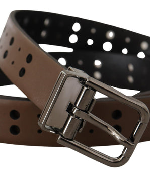 Dolce & Gabbana Dark Brown Perforated Leather Metal Belt
