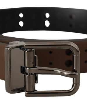 Dolce & Gabbana Dark Brown Perforated Leather Metal Belt
