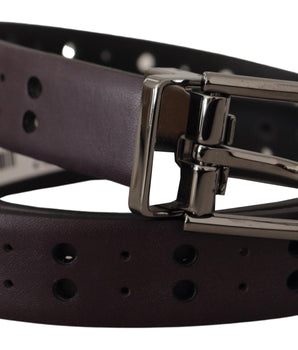 Dolce & Gabbana Burgundy Leather Perforated Metal Buckle Belt