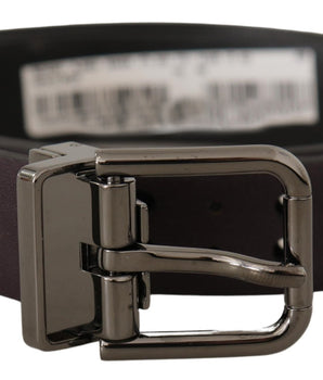 Dolce & Gabbana Burgundy Leather Perforated Metal Buckle Belt