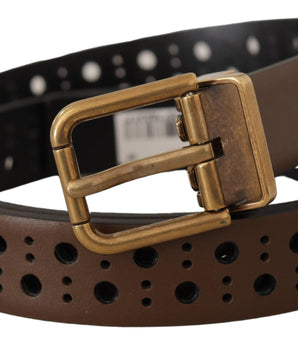 Dolce & Gabbana Brown Leather Perforated Crown Belt