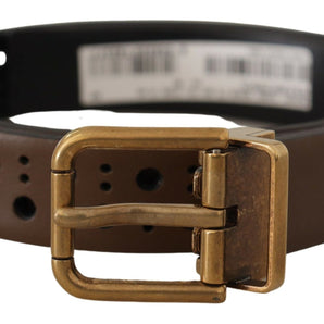 Dolce &amp; Gabbana Elegant Brown Leather Belt with Golden Buckle