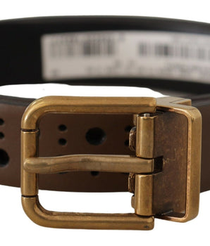 Dolce & Gabbana Brown Leather Perforated Crown Belt