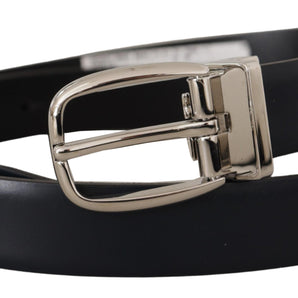 Dolce &amp; Gabbana Elegant Black Leather Belt with Silver Buckle