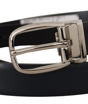 Dolce & Gabbana Black Leather Formal Silver Metal Buckle Belt
