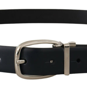 Dolce &amp; Gabbana Elegant Black Leather Belt with Silver Buckle