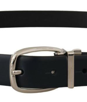 Dolce & Gabbana Black Leather Formal Silver Metal Buckle Belt