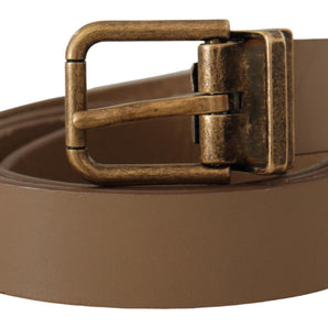 Dolce &amp; Gabbana Elegant Brown Leather Belt with Brass Tone Buckle