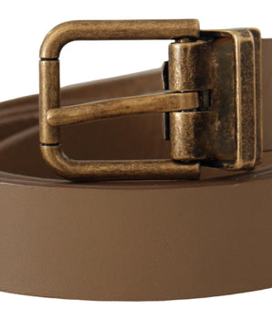Dolce & Gabbana Brown Solid Leather Brass Buckle Classic Belt