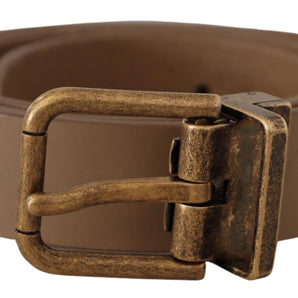 Dolce &amp; Gabbana Elegant Brown Leather Belt with Brass Tone Buckle