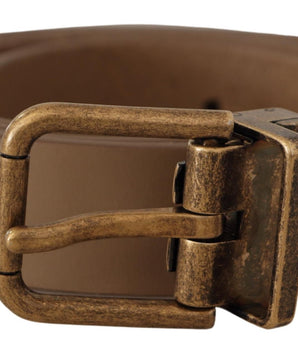 Dolce & Gabbana Brown Solid Leather Brass Buckle Classic Belt