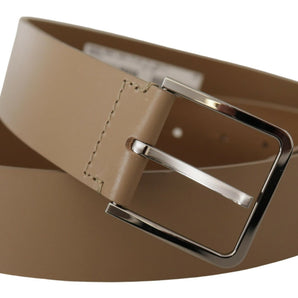 Dolce & Gabbana Beige Leather Statement Belt with Silver Buckle