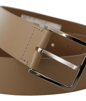 Dolce & Gabbana Beige Calf Leather Wide Silver Metal Belt