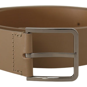 Dolce & Gabbana Beige Leather Statement Belt with Silver Buckle