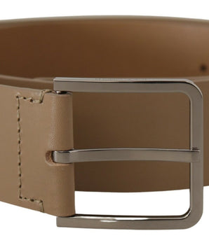 Dolce & Gabbana Beige Calf Leather Wide Silver Metal Belt