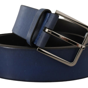 Dolce &amp; Gabbana Elegant Blue Leather Belt with Silver Buckle