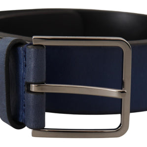 Dolce &amp; Gabbana Elegant Blue Leather Belt with Silver Buckle