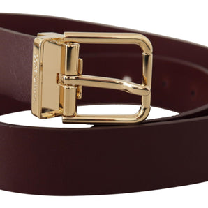 Dolce &amp; Gabbana Elegant Maroon Leather Belt with Gold Buckle