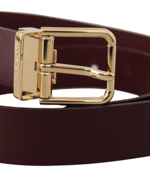 Dolce & Gabbana Maroon Vitello Leather Gold Metal Buckle Belt