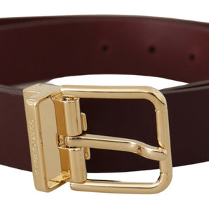 Dolce &amp; Gabbana Elegant Maroon Leather Belt with Gold Buckle