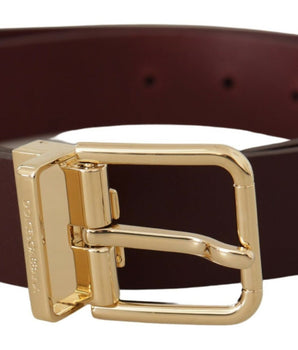 Dolce & Gabbana Maroon Vitello Leather Gold Metal Buckle Belt