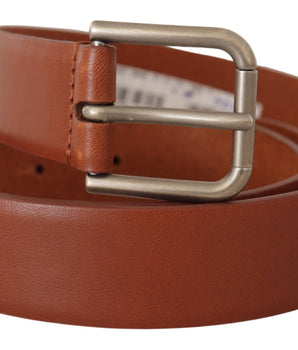 Dolce & Gabbana Brown Calf Leather Silver Tone Metal Buckle Belt
