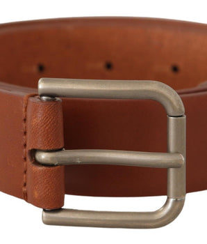 Dolce & Gabbana Brown Calf Leather Silver Tone Metal Buckle Belt